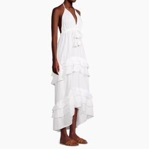 NWT Milly Cabana Odalia Ruffled Cotton Maxi Halter Dress with tassels.